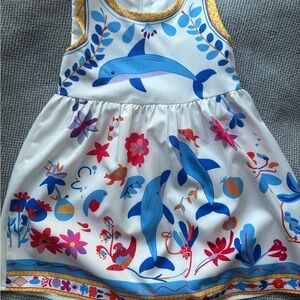 Taylor Kids Dress with Blue Dolphins and Multicolor Floral Print